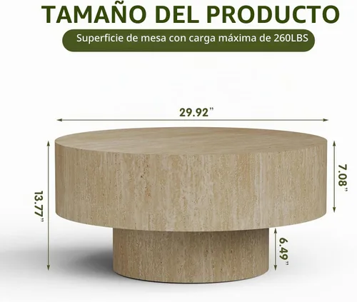 Vista 2 de WXFKLDJ Mesa de centro redonda del tambor 29.92" de madera artesanal