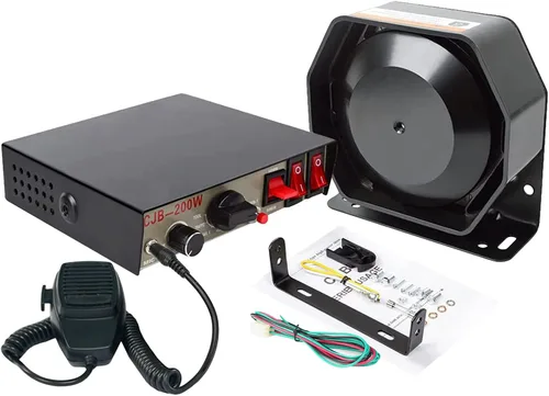 Vista 8 de Sirena de policía para auto, sistema de altavoces Safego, DC12V 200W 9 tonos, altavoz con micrófono de mano cableado, sirena electrónica