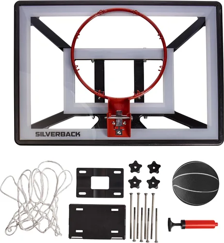 Vista 18 de Aro de baloncesto juvenil Silverback Junior de 33" con tecnología de montaje Lock 'n Rock. Se monta en postes redondos y verticales, color negro