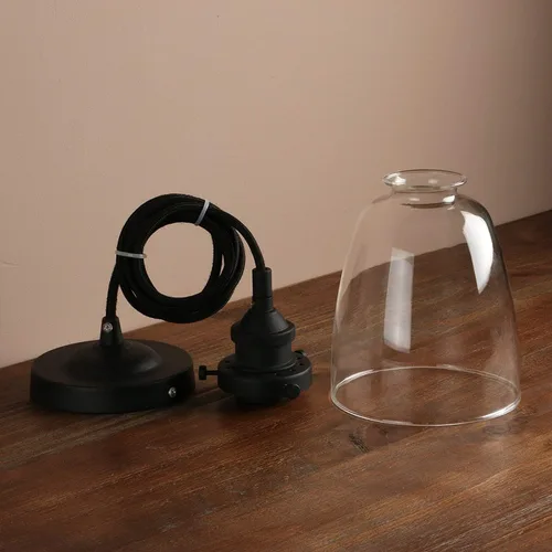 Vista 4 de Lámpara colgante de estilo rústico ovalado de 5.6 pulgadas de diámetro con tapa de base de metal y cable textil ajustable, lámpara colgante Mate