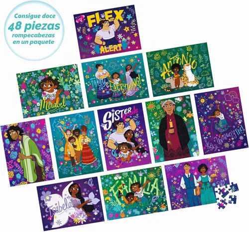 Vista 2 de Spin Master Games, Rompecabezas de Disney, Encanto - Paquete de 12, 48 piezas, rompecabezas para niños, juguetes de Disney, a partir de 4 años