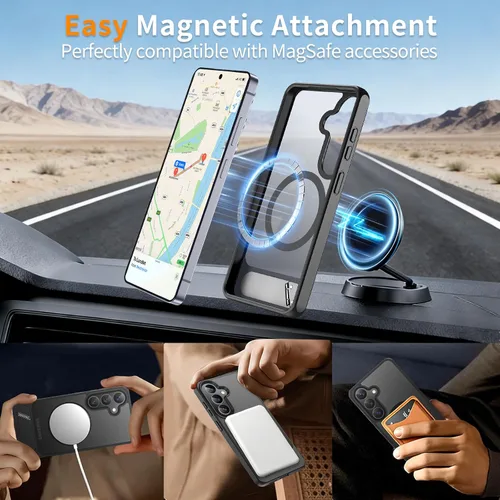 Vista 4 de Hualele - Funda magnética para Samsung Galaxy S24 Plus/S25 Plus con soporte de metal, [compatible con MagSafe]