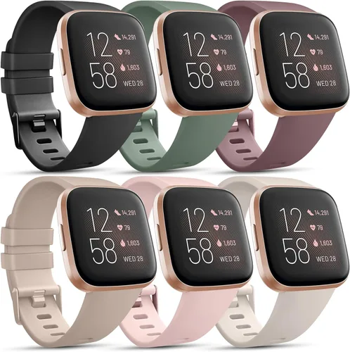 Vista 13 de Paquete de 6 correas deportivas compatibles con Fitbit Versa 2 / Fitbit Versa / Versa Lite / Versa SE, correas de repuesto clásicas de silicona