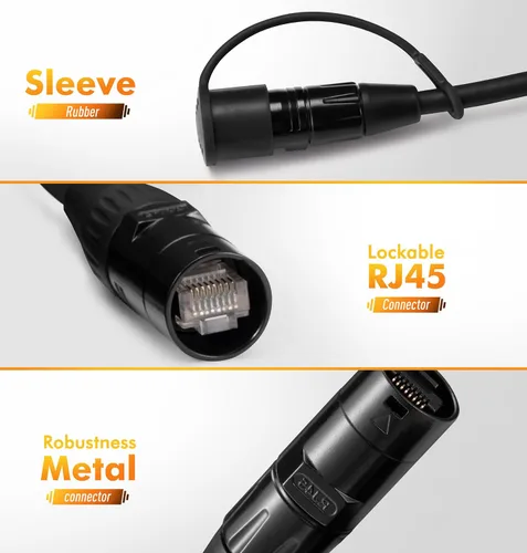 Vista 5 de Jamesin Cable Ethercon blindado CAT6, 15 pies, con Rj45 con arranque, Ethernet de bloqueo táctico y conectores Converta-Shell, para configuraciones