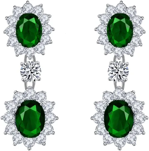 Vista 2 de LAVINA Aretes colgantes de circonita cúbica real, estilo princesa, Diana, elegantes, joyería brillante, lujosa, aretes de circonita cúbica