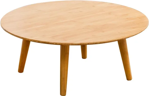 Vista 3 de Furlide Mesa de centro redonda de bambú, mesa de estilo japonés bajo para sala de estar, mesa de centro circular de mediados de siglo, mesas