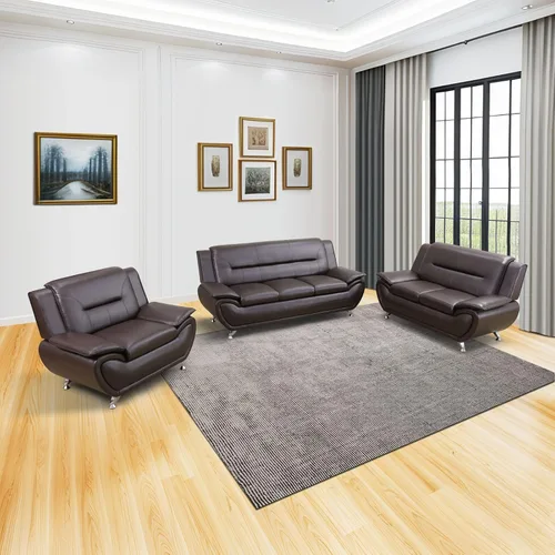 Vista 12 de Juego de sofá de 3 piezas para sala de estar, juego de sofá biplaza de piel sintética, estilo moderno, para sala de estar, apartamento, oficina Negro