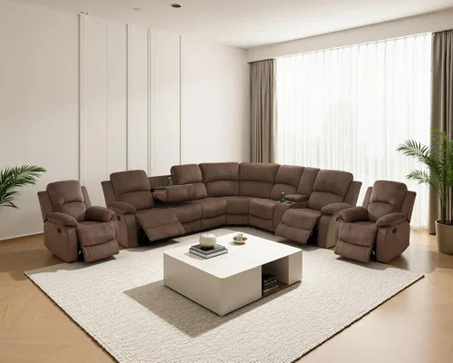 Vista 12 de Juego de sofá seccional reclinable manual, juegos de muebles de sala de estar de cuero regenerado en forma de L, sofá de esquina seccional
