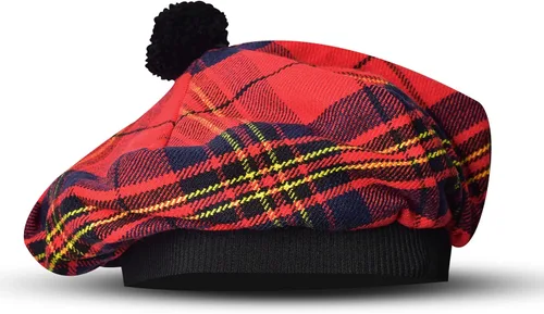 Vista 16 de Sombrero escocés Tam o Shanter Gorro escocés Tartan P.V Tartan (poliviscosa) Mezcla de lana con pompón Talla única para todos.