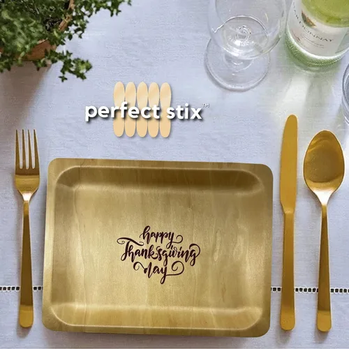 Vista 3 de Platos de madera de 10 pulgadas con impresión personalizada "Happy Thanksgiving", paquete de 25