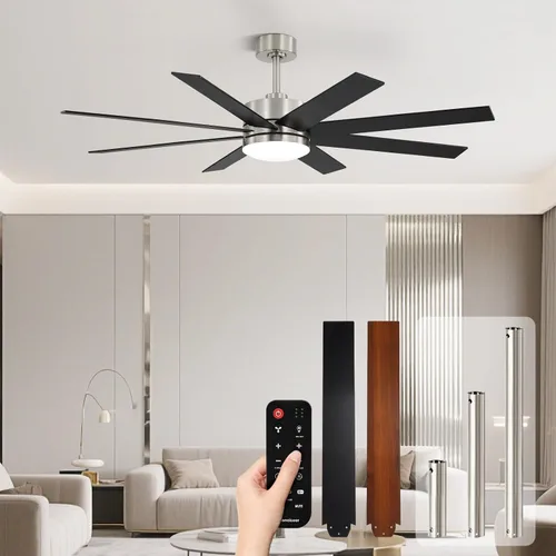 Vista 14 de Modernos ventiladores de techo de 65 pulgadas con luces y control remoto para sala de estar, hogar, oficina, interior/exterior, 3CCT LED 36W, 8