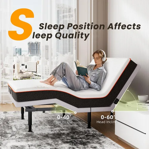 Vista 7 de Base de Cama Completa Ajustable con Masaje, Base de Cama Ajustable con Control Remoto Inalámbrico, Puertos USBX2, Luz Bajo la Cama, Altura Ajustable