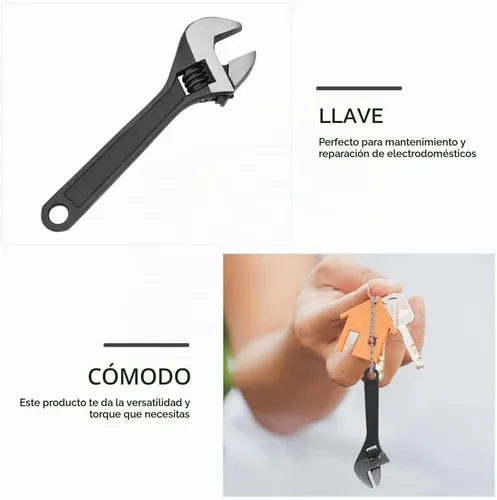 Vista 3 de Mini llave ajustable de 4 pulgadas y 2.5 pulgadas, llave negra con herramienta de moleteado manual de cadena para mantenimiento de reparación