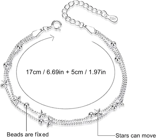 Vista 3 de Juego de joyas de plata para mujer, juego de aretes de plata y oro, pulsera de estrella de doble capa, pulsera de aleación, pulsera de muñeca