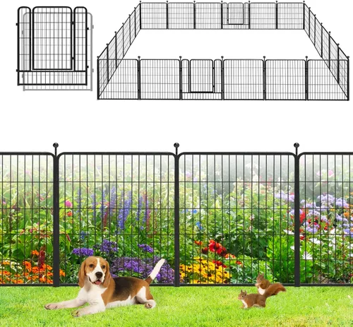 Vista 21 de Valla de Jardín con Puerta Cercado de Metal para Patio, 32 pulgadas x 23 pies 10 Paneles de Valla Sin Excavación Paneles de Valla Temporal