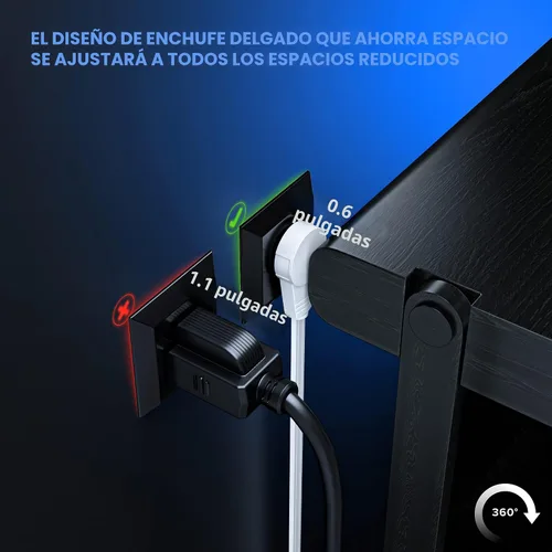 Vista 2 de Maximm - Cable de extensión de enchufe plano giratorio de 360°, 0.30 m, 16 AWG, múltiple, extensión de salida, cable con conexión a tierra, 3 Blanco