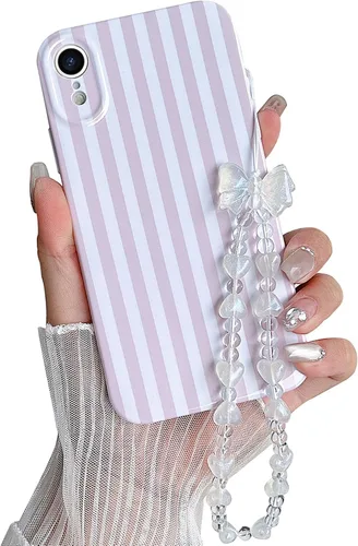Vista 17 de Bonita funda a rayas para iPhone 6 Plus iPhone 6s Plus con cadena de cuentas, estética suave y delgada, funda protectora de poliuretano
