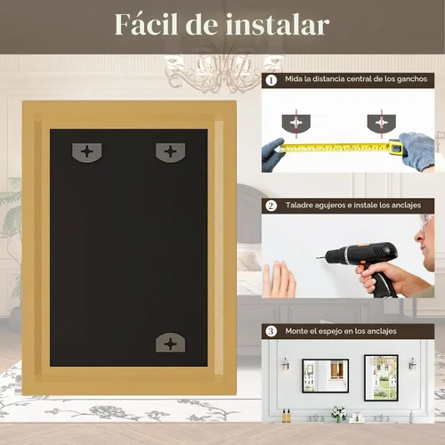 Vista 9 de Syndra Espejo de baño con marco de madera negra, 22 x 30 pulgadas, moderno espejo de tocador para pared, marco delgado y profundo impermeable Negro