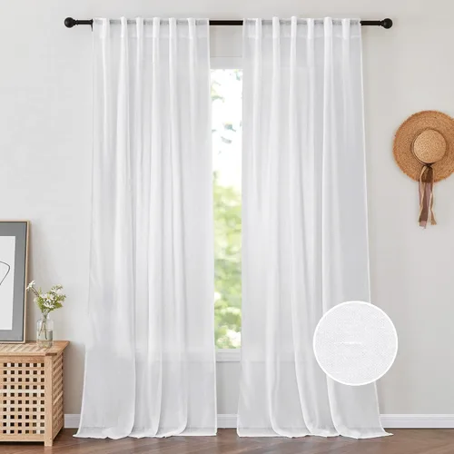 Vista 14 de PONY DANCE Cortinas transparentes de 84 pulgadas de largo, filtro de luz de gasa con aspecto de lino semitransparente para decoración del hogar
