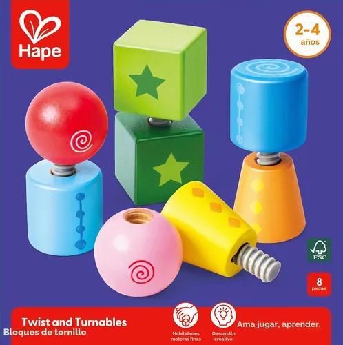 Vista 6 de Hape Juego de aprendizaje de bloques de construcción de madera Twist and Turnables