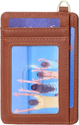 Vista 12 de Badiya Tarjetero delgado minimalista para tarjetas de crédito, bolsillo frontal con bloqueo RFID, estuche compacto para tarjetas con ventana