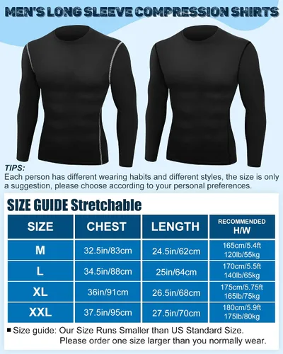 Vista 2 de Hicarer Paquete de 6 camisas de compresión atlética para hombre, camisetas de manga larga para entrenamiento, correr, camisetas deportivas