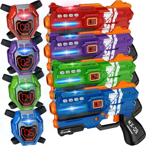 Vista 9 de Juego de 4 Pistolas de Laser Tag con Chalecos de Pantalla de Puntuación LED Digital, Regalos para Adolescentes y Adultos Niños y Niñas, Adultos