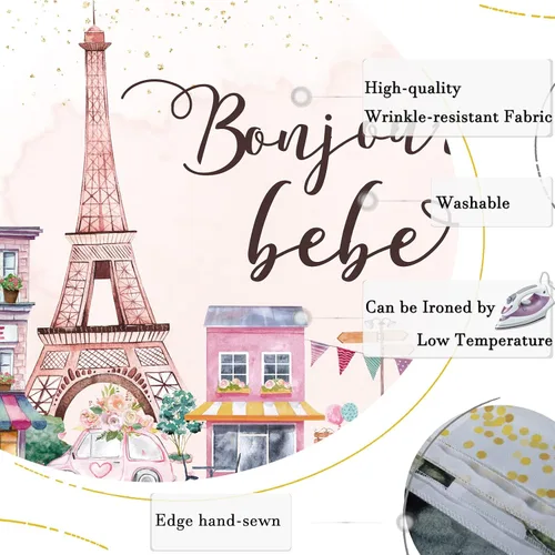 Vista 7 de Telón de fondo de la Torre Eiffel de París, vista de la ciudad francesa, tienda de flores de calle, fondo de fotografía de ensueño, cartel de baby