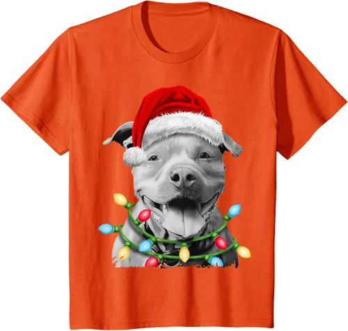 Vista 33 de Pit Bull Santa - Camiseta de perro con luces para árbol de Navidad para niños, Negro, S