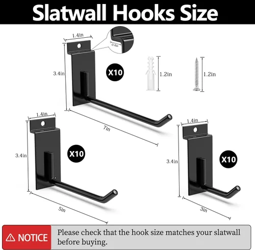 Vista 3 de 3-H Accesorios para pared de listones 30 piezas, ganchos y perchas de 3/5/7 pulgadas, ganchos de pared de listones resistentes, accesorios Proslat