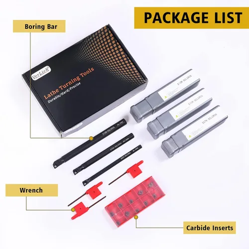 Vista 5 de VerRich Kit de herramientas de torneado de torno indexable, 3 barras de taladrado de torno S07K/S10K/S12M-SCLCR06 y 10 piezas de insertos de carburo