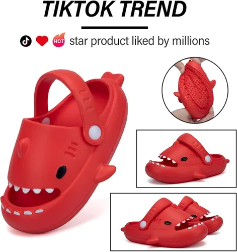 Vista 2 de GUUMOR Sandalias de tiburón para niños, pantuflas de tiburón para niños y niñas, sandalias de almohada con suela gruesa, suaves y antideslizantes