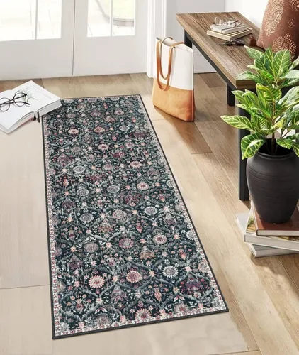 Vista 75 de Lahome - Alfombra marroquí antideslizante y lavable, pequeña alfombra oriental para dormitorio, cocina, entrada, baño, entrada, 61 x 91 cm, crema