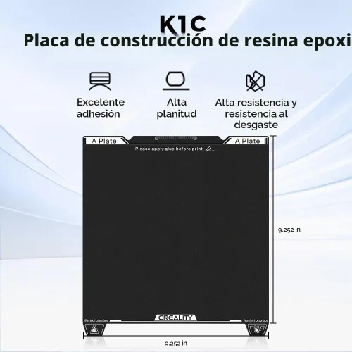 Vista 2 de Creality K1 SE Placa de construcción de resina epoxi, cama Ender 3 V3 SE de 235 x 235 mm, placa de cama de acero de resorte texturizado