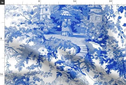 Vista 3 de Spoonflower Tela - Chinoiserie Willow Blue White Toile Chinese Nature Garden Botánico Impreso en tela de gasa Fat Quarter - Costura Ropa de moda