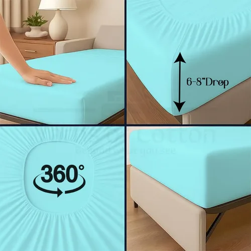 Vista 9 de Juego de sábanas para sofá cama, 100% algodón de 400 hilos, juego de 4 piezas, sábana ajustada con bolsillo profundo, suave, sin arrugas