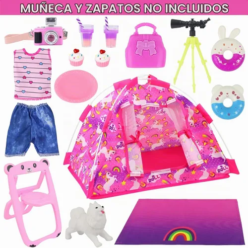 Vista 7 de Ecore Fun Juego de 15 accesorios de camping para muñecas de 11.5 pulgadas