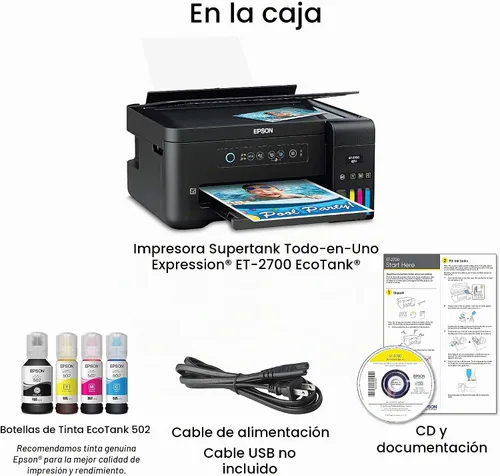Vista 8 de Epson Expression ET-2700 EcoTank Impresora inalámbrica a color todo en uno Supertank con escáner y copiadora, grande