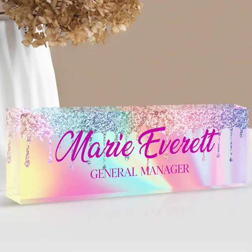 Vista 14 de Placa de identificación acrílica personalizada personalizada Accesorios de escritorio de oficina (A-azul dorado)