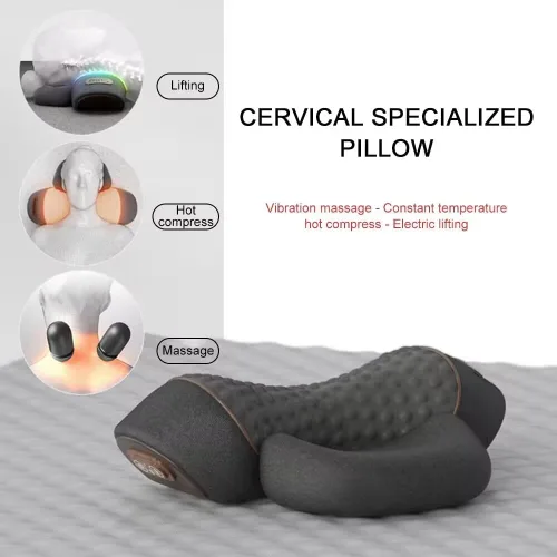 Vista 2 de Almohada cervical con almohada de masaje térmico para aliviar el dolor de cuello y hombros, modos ergonómicos de múltiples vibraciones, almohada