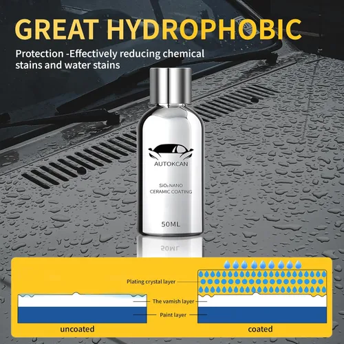 Vista 2 de Revestimiento nanocerámico para coches, 10H de alto brillo, 50ML, antiarañazos, revestimiento cerámico SiO2, alta hidrofobicidad, pintura de espejo