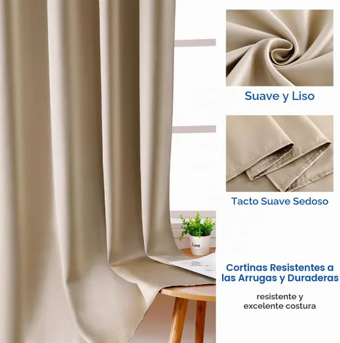 Vista 3 de HOMEIDEAS 2 paneles de cortina de seda sintética, cortinas opacas para dormitorio Beige/Oro Champán