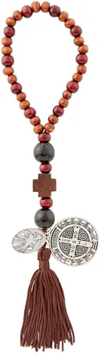 Vista 4 de Benedict Home Blessing - Percha para puerta, oración del Señor, cuentas de madera, bendiciones para el Hogar Puerta, medallas de protección de San