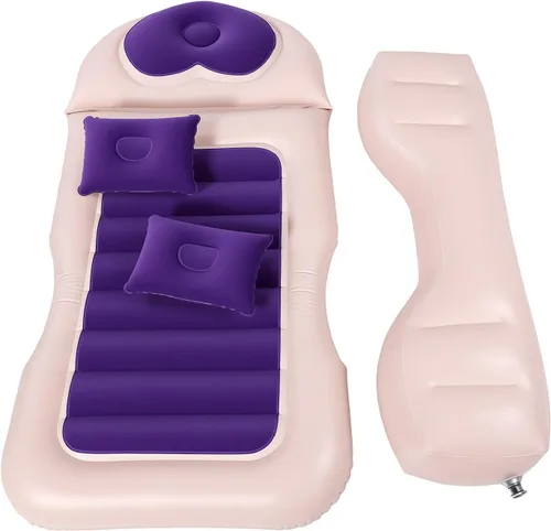 Vista 3 de SIXRUN Inflatable Car Back Seat Air Mattress with 2 Pillows for SUV Truck Purple