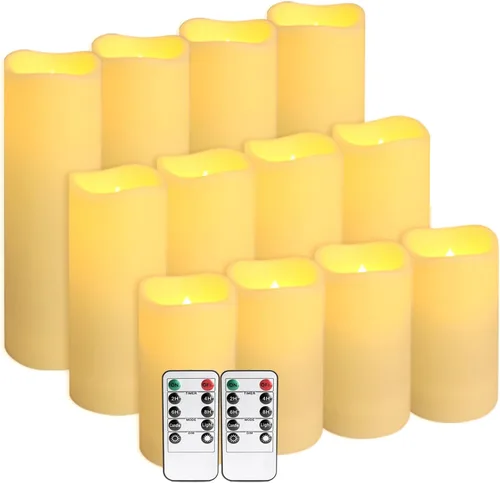 Vista 19 de fclayvts Paquete de 12 Velas de Pilar LED Sin Llama de Halloween - Funcionan con Baterías con Control Remoto y Temporizador, Luz Cálida Parpadeante