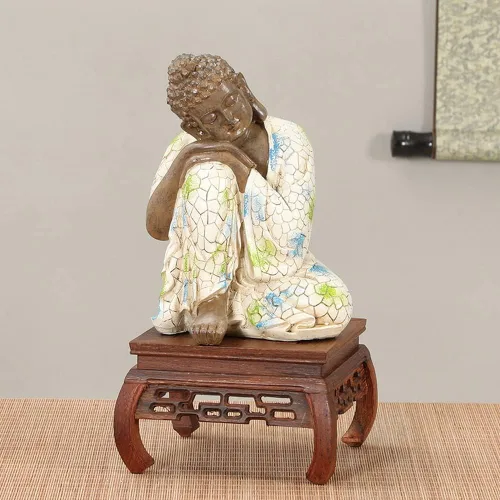 Vista 3 de GOLDY&WENDY Base de madera hecha a mano de ala de pollo cuadrada tallada artesanía pedestal florero Buddha planta tanque de peces soporte