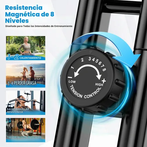 Vista 7 de Bicicleta estática plegable, bicicletas estacionarias multifuncionales para interiores para el hogar con resistencia magnética de 8 niveles