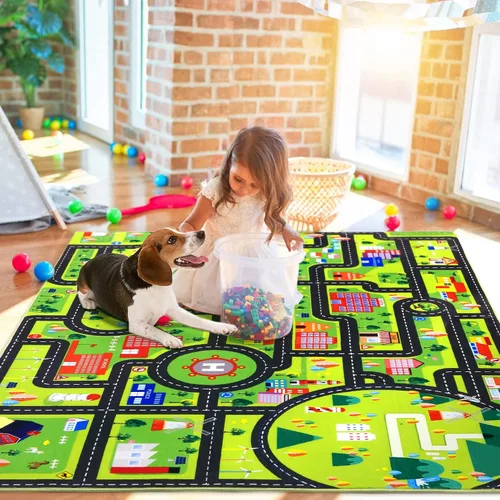 Vista 6 de FairOnly Alfombra infantil de 3 x 5 pies para niños, alfombra de juego para la vida de la ciudad, alfombra educativa para el automóvil, alfombra