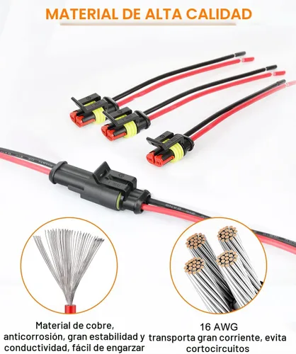 Vista 6 de NAOEVO Conector de 2 pines impermeable, conectores de 2 cables calibre 16 AWG, conectores eléctricos automotrices macho y hembra Way con tubo