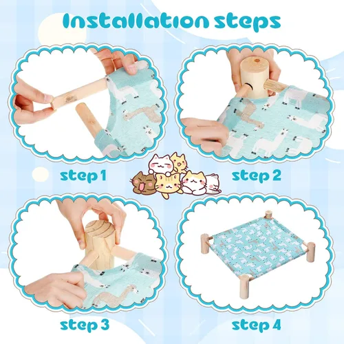 Vista 5 de Mixweer 4 piezas de hamaca para gatos, cama elevada de refrigeración de madera, silla portátil desmontable para perros pequeños, mascotas, dormir